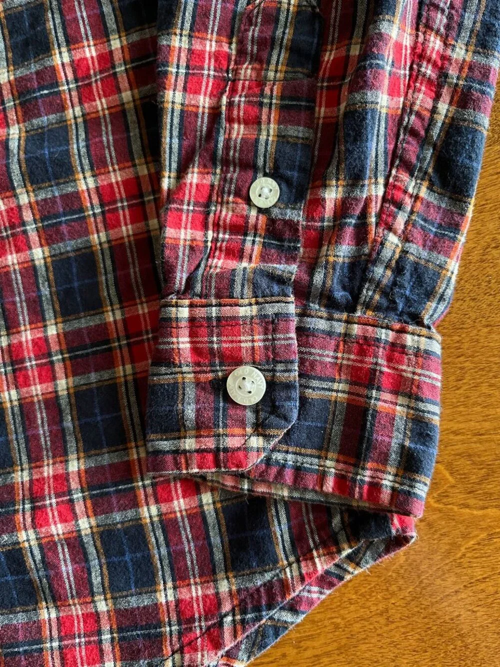 Old Navy red and navy blue plaid button-down shirt S 6-7